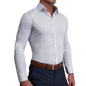 State & Liberty Light Grey Pinstripe Athletic Fit Stretch Shirt | Size M